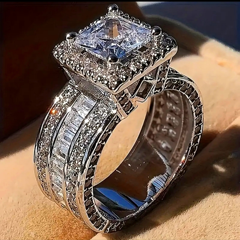 💎NEW 3.5CT Diamond Ring Princess Cut Wrap Around Diamonds on Silver size 6
